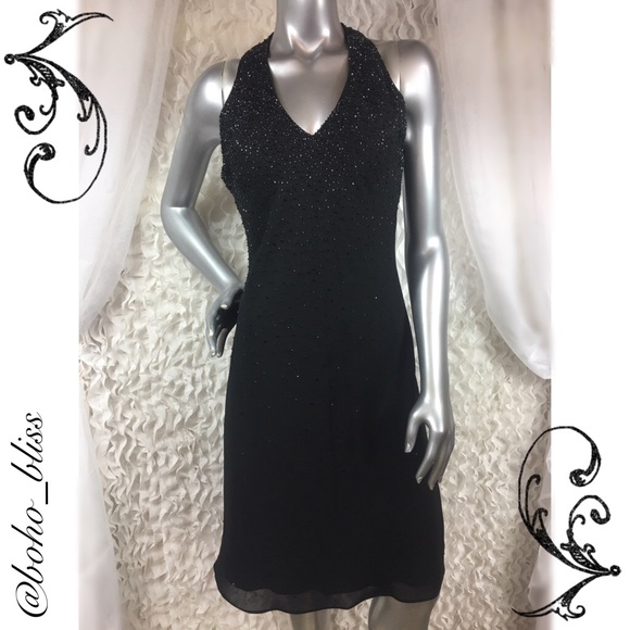 CACHET | Beaded V Neck Black Cocktail Dress - Picture 2 of 8